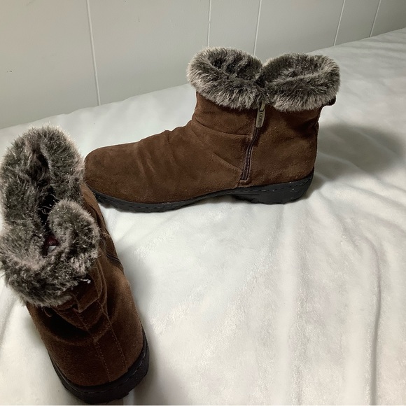 Khombu brown leather faux fur zip up boots size 10 - Picture 3 of 11